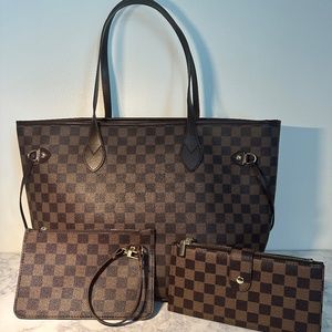 Daisy Rose Checkered Tote Bag w/ Detachable Clutch AND Wallet!